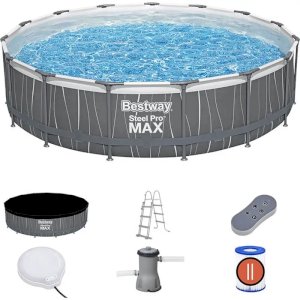 Bestway 561GD Steel Pro Max With Led Round Pool Set With Filter And Ladder - კარკასული აუზი კარტრიჯული ფილტრით, კიბით და განათებით